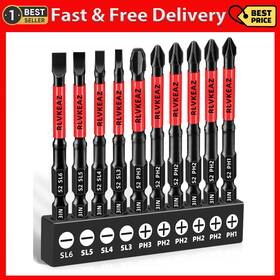 Rlvkeaz 445040641661 10-pcs 3 Inch Long Magnetic Screwdriver Bits Set Phillips #1/#2/#3 And Slotted H