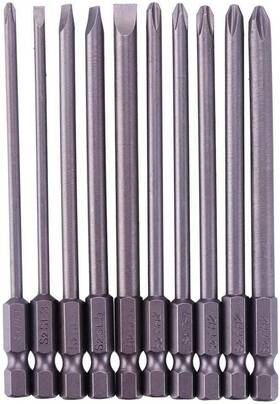 Rocaris 192543199270 10pcs 1/4 Inch Hex Shank Long Magnetic Slotted Cross Grey