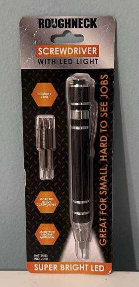 Roughneck 794080415600 Aircraft Aluminum Screwdriver With Led Light And 6 Store Inside Bits Black Roughneck 794080415600 Aircraft Aluminum Screwdriver With Led Light And 6 Store Inside Bits Black