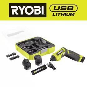Ryobi 445040249201 Usb Lithium Multi-head Screwdriver Kit With 2ah Battery Charging Cable 10-piece B
