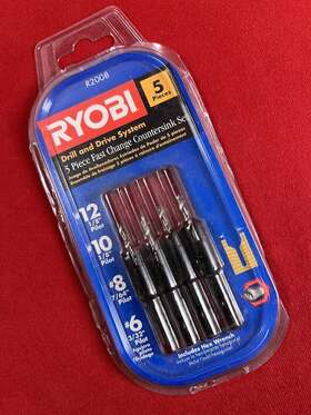 R2008 Ryobi Drill And Drive System 5 Pc Fast Change Countersink Set New Open Pack
