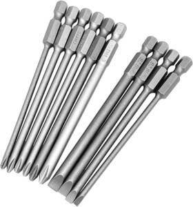 Saipe 445015412425 10pcs 100mm Magnetic Flat Slotted Phillips Cross Head Screwdriver Bit Sets 1/4 I