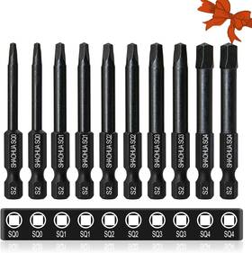 Shaohua 313103129166 10pcs Square Drill Bit 2.36 Inch Magnetic Head Robertson Screwdriver 1/4 Hex