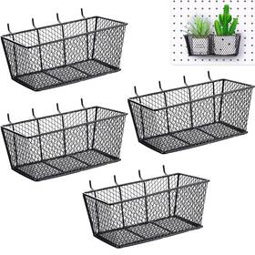 Ae3643 Sieral 4 Pcs Pegboard Baskets Metal Wire Shelf Peg Board Large Black