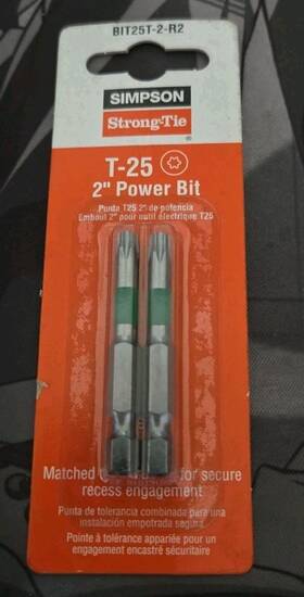 Simpson Strong-tie 707392010562 Bit25t-2-r2 T25x2 Inch Torx Power Drive Tip