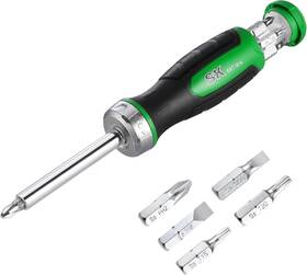216-p Sk 025141114447 7-in-1 Ratcheting Screwdriver 6 Bits Phillips Star Green/black