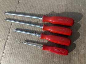 Ssdz62 Snap-on Tools 4 Piece Hard Red Handle Pozidriv Phillips Screwdrivers #1 2 And 3