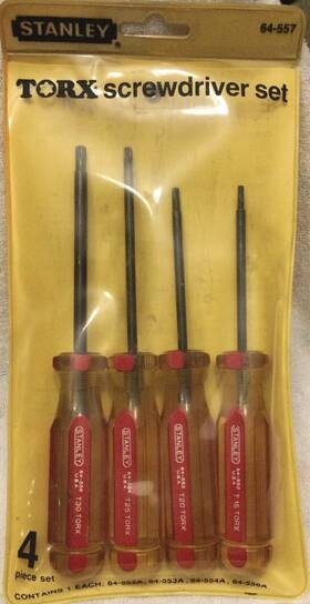 64-557 Stanley Vtg 1981 4-piece Torx Screwdriver Set T-15 T-20 T-25 T-30 Usa