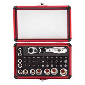 9732 Sunex Tools 804075327556 44pc 1/4 Inch Dr Mini Dual Flex Head Ratchet W Socket And Bit Set