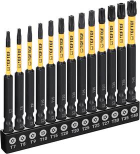 Tt7-tt40 Tgftgf 700375 Impact Torx Bit Set 13pcs 3 Inch S2 Steel Security Yellow