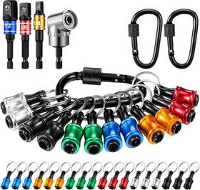 Jyd-threlaco-93 Threlaco 18 Pcs Drill Bit Holder Keychains 3 1/4 3/8 1/2 Socket Hex Screwdriver Exten