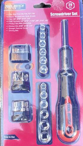 362623 Tool Bench 39127 29-piece Mixed Screwdriver Set Ratchet Driver Bits Case Blue Red