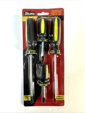 60536 Tool Box 4-piece Black/yellow Screwdriver Set Magnetic Tips Carbon Steel Toolbox