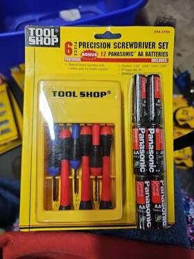 244-3750 Tool Shop 6 Piece Precision Screwdriver Set Bonus 12 Panasonic Aa Batteries