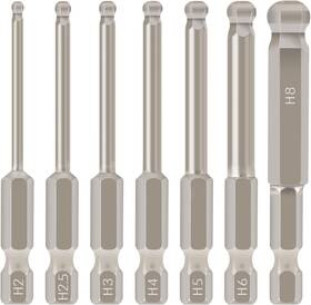 Toolcool 713012529482 7pcs Metric Ball End Hex Screwdriver Bit Set Magnetic Variety Pack Silver