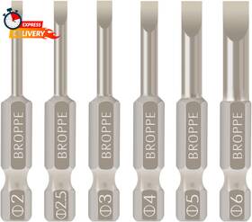 Tc0413 Toolcool 6 Pcs Slotted Screwdriver Bit Set Magnetic Flat Head Bits 2.0-6.0mm 1/4 Inch Hex