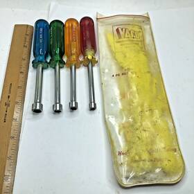 7-0084 Vaco Vintage Lot Of 4 Pcs Tools Nut Driver Set In Pouch 6-pt Made Usa