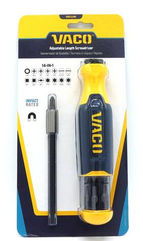 Vac1140 Vaco New 14-in-1 Adjustable Length Screwdriver Made In Usa