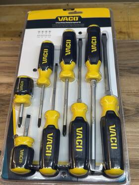 Vac7082 Vaco 8-piece Phillips/slotted Screwdriver Set Steel Yellow/black