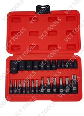 E4-e22 Vct 00104 Brand New 25pc Torx And Female External E-torx Socket Set T8-t60