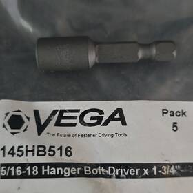 145hb516 Vega Hanger Bolt Driver Hex Black 1-3/4 In Pack Of 5 145hb516 Vega Hanger Bolt Driver Hex Black 1-3/4 In Pack Of 5