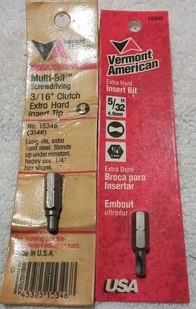 15345 Vermont American 15346 2pc 3/16 Inch &5/32 Clutch Extra Hard Bit Set Usa 15345 Vermont American 15346 2pc 3/16 Inch &5/32 Clutch Extra Hard Bit Set Usa
