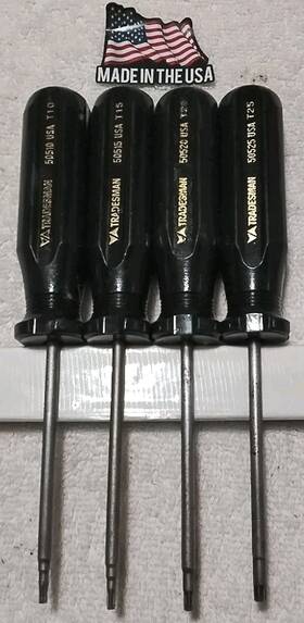 50510-50515-50520-50525 Vermont American 4pc Inch Tradesman Torx T-10-15-20-25 Screwdriver Handle Set Usa