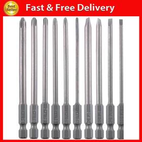 Vesttio 313112287291 Long Screwdriver Bit Set Slotted Sl3 Sl4 Sl5 Sl6 Phillips Ph1 Ph2 10pcs 1/4 Inch