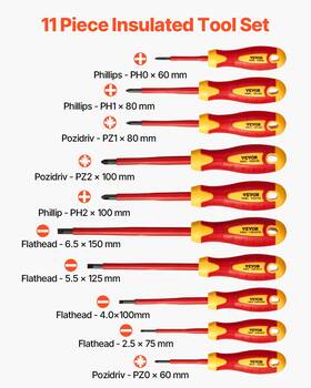Vevor 197988651581 Insulated Screwdriver Set 11-piece Tool For Electricians 1000v