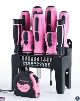 B0ch7q1439 Visit The Lichamp Store 22-piece Pink Tool Set Small Magnetic Screwdriver And 10ft Tape Measure For Women