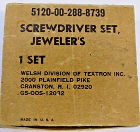 4120-00-288-8739 Welsh Textron Jeweler Screwdriver Set In Box