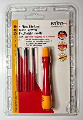 28397 Wiha Insulated 4 Pc Slimline Blade Set Picofinish Handle 1000v Phillips Square