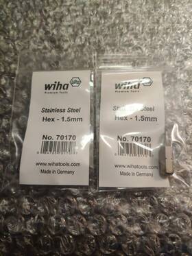 70170 Wiha Stainless Steel Hex Insert Bit 1.5 Mm- Pack Of 2 Germany