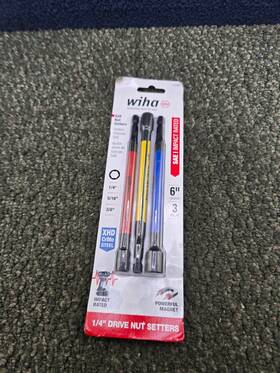 Wiha 70495 3-piece 6 Inch Color Coded Magnetic Nut Setters Sae 1/4 5/16 3/8