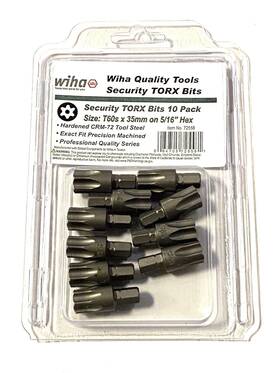 72558 Wiha Security Torx Bits T60s X 35mm On 5/16 Inch Hex 10 Pack Made In Germany