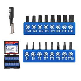 000753 Workpro 16pcs Security Torx Bit Set S2 Steel Star Cnc Pocket Size
