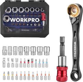 Workpro 820909622932 34-piece 1/4 Inch Mini Ratchet Wrench 72-tooth Right Angle Screwdriver Men