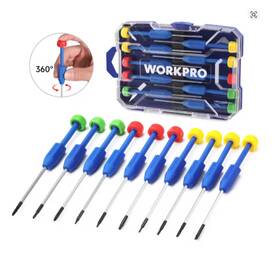 W000891af Workpro 10pc Precision Screwdriver Set Magnetic Torx Slotted Phillips With Case