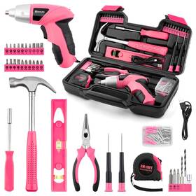 Wrenzo 721545362889 Drill Set Cordless Small Tool Kit 112pc 3.6v Usb For Dorm And Rechargeable Pink