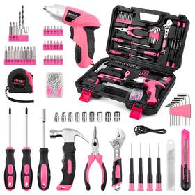Wrenzo 721545362896 3.6v Pink Cordless Screwdriver Set 151pcs Home Tool Kit With Magnetic Bits And Led