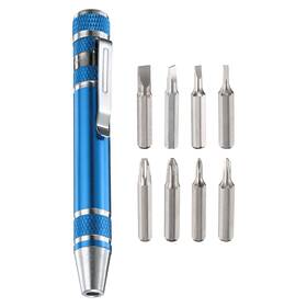 Zaplyte 634149155866 8 In 1 Magnetic Pocket Pen Screwdriver With Phillips Flat Head Bits Blue