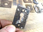 25 Antique Keyhole Escutcheons -3 Victorian Eastlake- All Usable. Fixed Price $35.00.