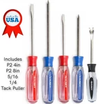 5 Piece - Husky Screwdriver Set, 2 Philips, Flat Head, W/ Free Tack Puller. Fixed Price $17.99.