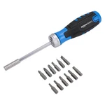 Amazon Basics 12-IN-1 Ratcheting Magnetic Screwdriver Set Blue, Black, Silver. Fixed Price $13.91.