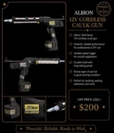 Albion 1000 Series Cordless Caulking Gun, Variable Speed Trigger, Black. Fixed Price $200.00.