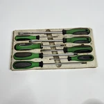 Matco Tools 8 Piece Green Handle Combination Tip Screwdriver Set Witte Germany. Fixed Price $150.00.
