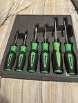 Snap-on Instinct Combination Hard Grip Screwdriver Set 6PC Green Standard W/tray. Fixed Price $150.00.