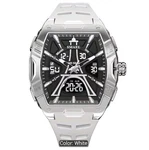 Barrel Shape Sports Watch, Dual Display Alloy Case, White Silicone Band. Fixed Price $16.15.