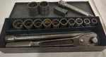 Socket Set Husky 1/2" Antique Push Thru Drive 12 POINT/16 Piece W/ Metal Case. Fixed Price $59.95.