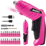 Pink Cordless Electric Screwdriver Set, 3.7V Rechargeable Small Drill. Fixed Price $22.93.